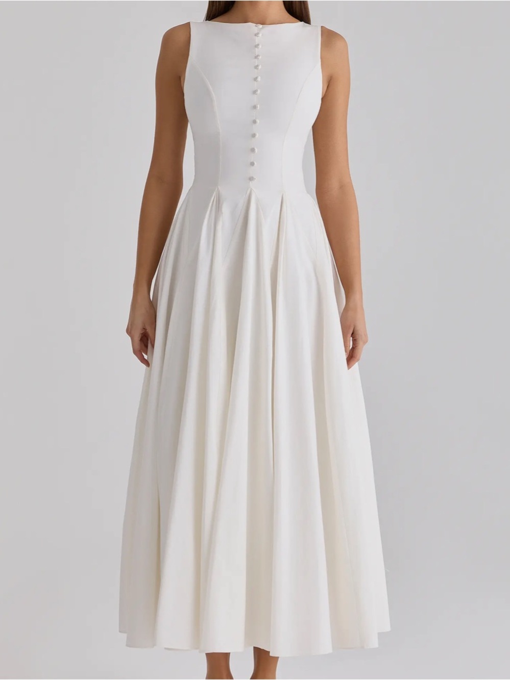 House of CB Cream Sleeveless Button-Front Midi Dress